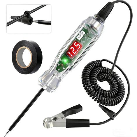 Lampe de test automobile 3-70 V CC numérique double LED, testeur de lumière avec voltmètre et indicateur de polarité, stylo de test électrique, testeur de fusible de voiture avec ruban (1/5)