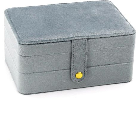 Kleine Schmuckschatulle, Reise-Organizer, tragbare Schmuckschatulle für Damen und Mädchen, Geschenkidee, doppellagiges Schmuckkästchen aus PU-Leder für Ringe, Ohrringe und Halsketten – Samtgrau (1/5)