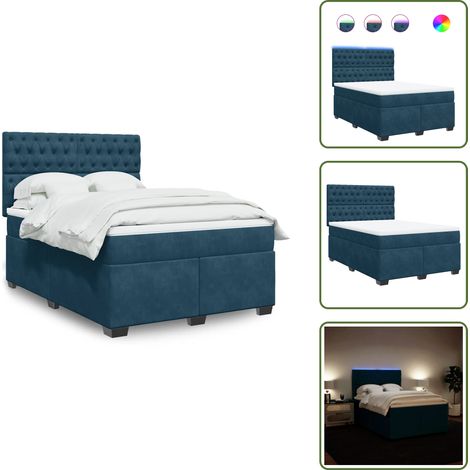 Boxspringbett mit Matratze Blau 140x200 cm Samt - Boxspringbett - Boxspringbetten - Bett - Betten (1/5)