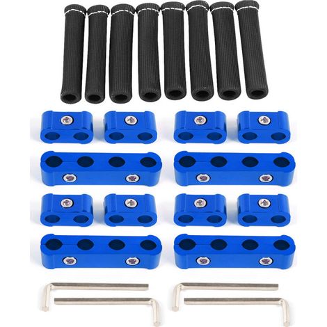 Kfz-Modifikationsteile Zündkerzenkabelverteiler Zündkabelhalterung 4-Loch flexible Schlauchschelle - blau (blaue Schelle + schwarze Hitzeschutzhülle)