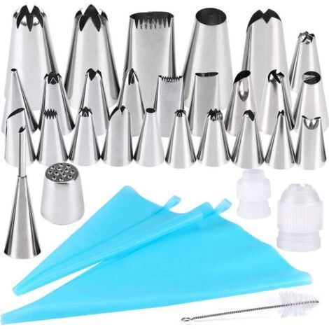 Spritztüllen, 32-teiliges DIY-Set aus Edelstahl, Puderzuckertüllen, Pinsel, DIY-Sets zum Dekorieren von Torten (1/5)