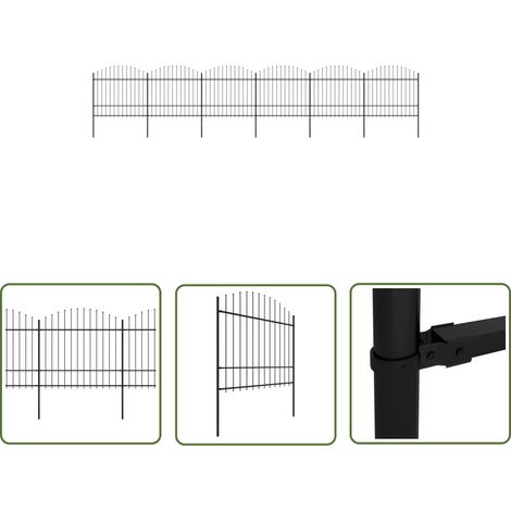 The Living Store Gartenzaun mit Speerspitzen Stahl (1,5 - 1,75) x 10,2 m Schwarz - Gartenzaun - Stahlezaunt - Metallzaun - Zaunelement - Zaunsystem (1/5)