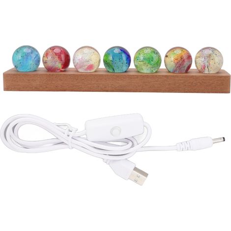Lampe boule en verre et hêtre sapelli, effet 3D et peinture aux couleurs variées, LED intégrée, pour la décoration, socle carré en sapelli (1/5)