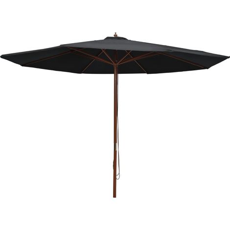 Sombrilla de exterior con palo de madera 350 cm negro 020008253