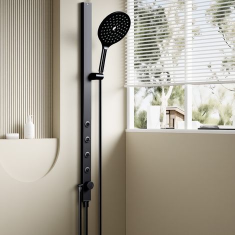 HOMELIVE Colonne de Douche Sans Mitigeur avec 4 Jets Latéraux Orientables – Douchette à Main 7,5" réglable en Hauteur, Acier Inoxydable