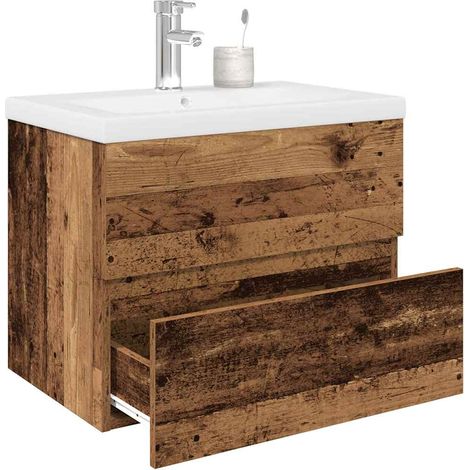 Waschbeckenunterschrank mit Einbaubecken und Wasserhahn (1/5)