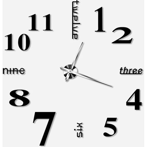 Muet DIY Grande Horloge Murale Autocollant 3D Décor De Bureau À Domicile Cadeau, DIY Horloge Murale Bureau À Domicile École Décoration, Moderne Muet DIY Grande Horloge (1/5)