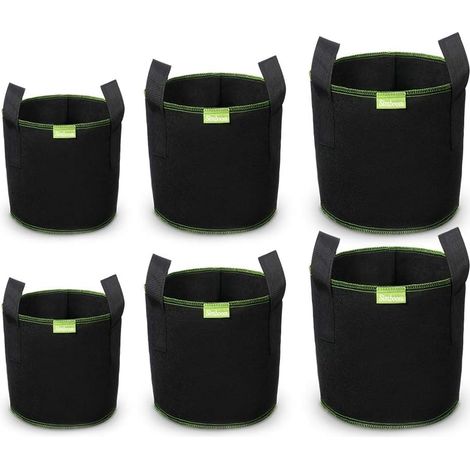 Lot de 6 - Sac de Culture - Pot en Tissu - Aération Racinaire - Réutilisable et Drainant - Pour Jardin et Intérieur - Noir - 30,5x27 cm à 38x33,5 cm