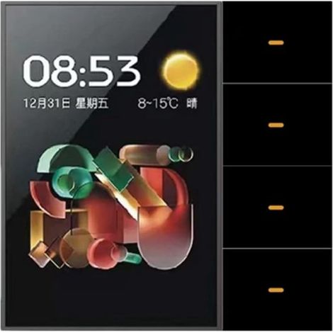 Interruttore a parete intelligente da 3,5 pollici, touchscreen, 4 interruttori, sensore radar, dimmer, nero per casa intelligente