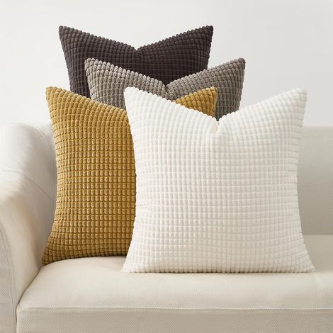 Bodenkissenbezug, 50 x 50 cm, brauner Cord, superweiche Kissenbezüge, Sofa, Wohnzimmer, Schlafzimmer, Bett, natürlicher Vintage-Stil, Art Deco, 4er-Set