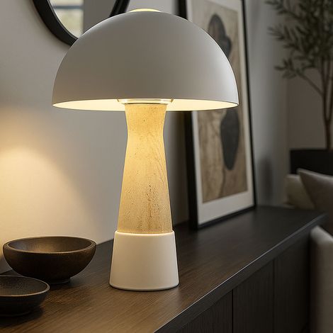 Tischlampe Leseleuchte Travertine Optik Pilz Design Tischleuchte Nachttischlampe grau, 1x E27 Fassung, DxH 25 x 36,5 cm
