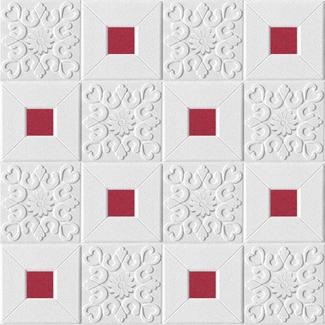 Panneau mural autocollant en mousse 3D couvrant 52 pieds carrés papier peint décoratif à décoller et coller 5 pièces Rouge (1/5)