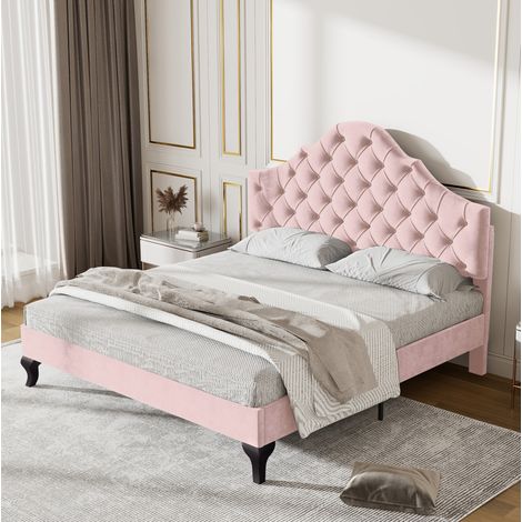 Bett Polsterbett 140 200 mit Kopfteil Samt Rosa HAVRYA (1/5)