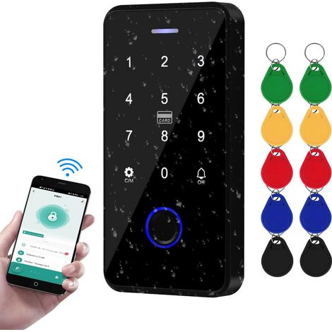 NFC Bluetooth Access Control Clavier IP68 étanche RFID Contrôleur d'accès 13,56 MHz Biométrie Empreinte Digitale Touch Système + 10 porte-clés (1/5)