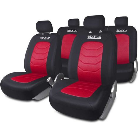 JEU DE HOUSSES COMPLET SPARCO NOIR/ROUGE 100% POLYESTER (1/5)