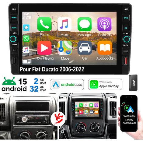 Autoradio Android 15 avec Apple CarPlay, GPS et RDS, port USB Type-C pour Fiat Ducato (2006-2022) - 2+32G DAB+