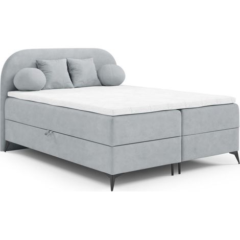 Boxspringbett Schlafzimmerbett GORGIA 140x200cm Stoff Jasmin Hellgrau (1/3)