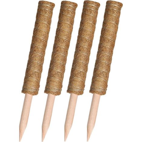 RHG Tuteur Coco pour Plante de 16 Pouces, 4 Poteaux de Mousse pour Plantes Grimpantes, Bâton de Mousse de Coco d'Intérieur et d'Extérieur pour Supporter la Plante de la Maison, Brun，