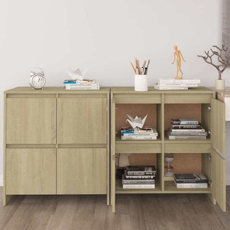 Lot de 2 Buffets Bahut Meubles de rangement Commode Chêne Sonoma 70x41x75 cm Aggloméré BV339494 - BonneVie (1/5)