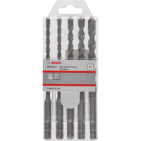 Bosch Wiertło SDS Plus-1 Kpl. 6/6/8/10/12, Juego de Brocas para Perforación en Concreto, Metal y Madera, Alta Precisión y Durabilidad, Compatible con Herramientas Bosch