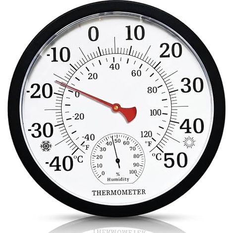 Thermomètre hygromètre analogique 2 en 1, thermomètre intérieur et extérieur, station météo analogique sans piles avec grands chiffres lisibles pour la maison, les serres, les jardins - Ø 25 (1/5)