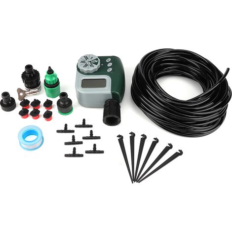 Kit d'irrigation goutte-à-goutte automatique avec programmateur LCD, système d'arrosage micro pour plantes en pot et jardin, 9 pièces (1/5)