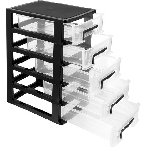 Organisateur Tiroir Bureau 5 Tiroirs Plastique Transparent, Rangement pour Outils de Maquillage et Petits Objets, Adapté pour Maison et Espace de Travail (1/5)
