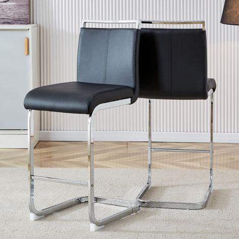 Lot de 2 tabourets de bar noirs style scandinave, revêtement PU de qualité, design moderne pour cuisine, salon, terrasse ou bureau invité.