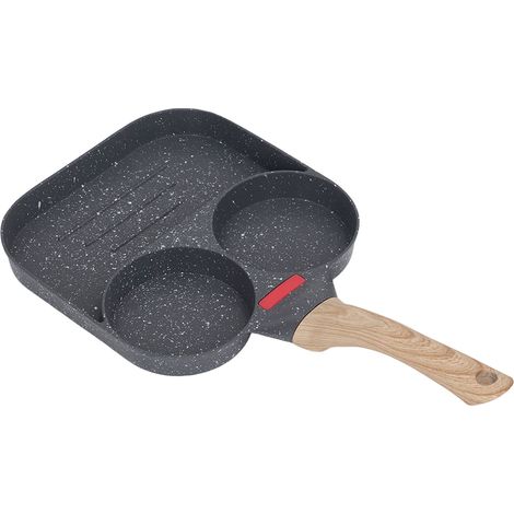 Hitzebeständige Eierpfanne aus Silikon und Aluminium, 3-Loch-Crêpepfanne mit komfortablem Griff für Omeletts und Hamburger (1/5)