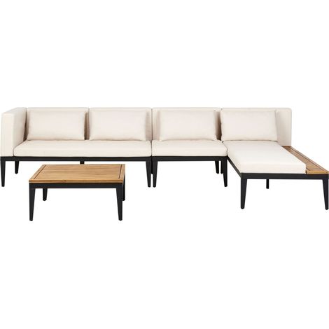 Garten Ecksofa mit Tisch 4-Sitzer BRACCIANO linksseitig zertifiziertes Akazienholz Hellbeige