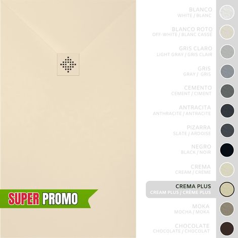 SOULBATH Plato de Ducha - Resina - Gel Coat - Textura Liso/Piedra - Antideslizante  - Color Crema Intenso - 110x80- Extraplano 3cm. Incluye Válvula desagüe y Rejilla - REJILLA MISMO COLOR (1/5)