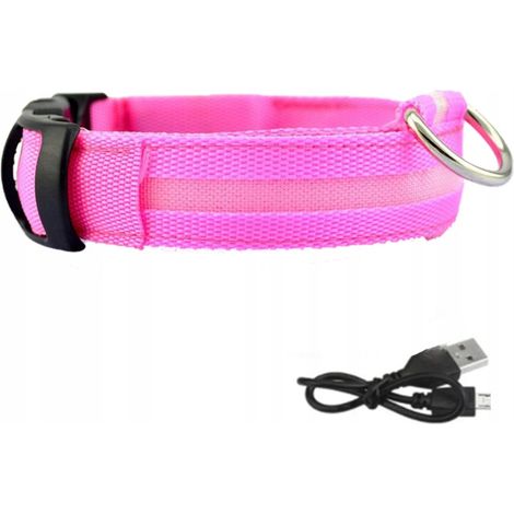 Collar LED impermeable para perros con cable USB, rosa, XL, 52-60 cm (1/5)
