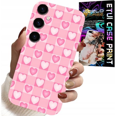 Schutzhülle für Samsung Galaxy A04S – rosa karierte Hülle mit Herzchenmuster + Glas (1/5)