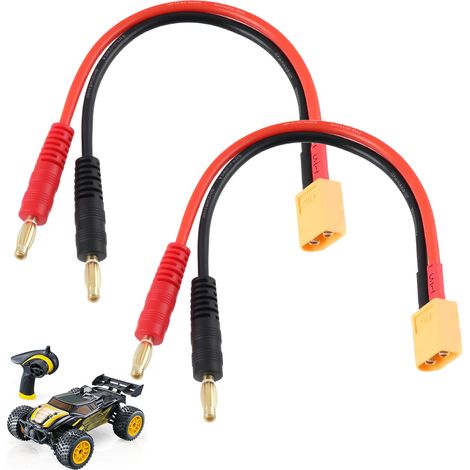 2 Pièces Câble XT60 à Fiche Banane, Adaptateur XT60 4mm, Connecteur Mâle avec Câble Silicone 14AWG, Adaptateur de Charge pour Batterie LiPo RC Drone Voiture Hélicoptère Avion Chargeur RC, 15CM (1/5)