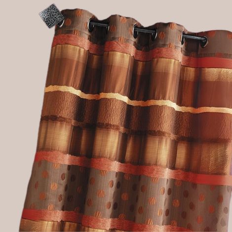 Rideau Jacquard Pois et Rayures Marron chocolat 140x260 cm