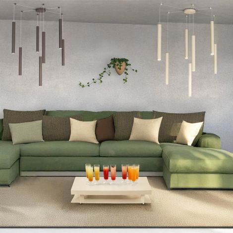 Lampadario top light round tube 1174 s7 gu10 led cilindro metallo classico moderno, finitura metallo marrone
