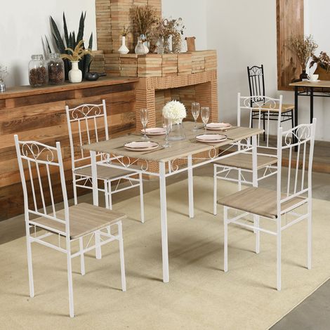Eggree – Ensemble table et 4 chaises 109x69x75 cm – Hêtre clair et blanc – Style industriel – Conception robuste et facile à nettoyer