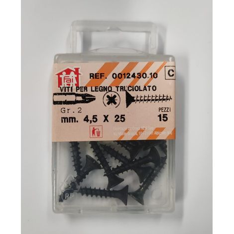 ORECA - 15 VITI PER LEGNO TRUCIOLATO TESTA PIANA SVASATA IMPRONTA A CROCE PZ 4,5X25mm IN ACCIAIO BRUNITO