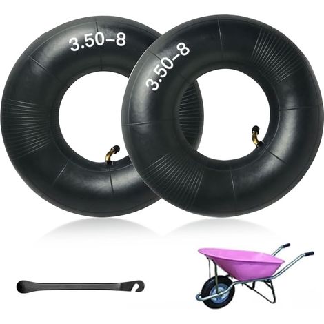 Trailer Inner Tube, 2 Pieces 3.50-8 Black Rubber Inner Tubes for Hand Trolley, for Wheelbarrow Trailer Unicycle Lawnmower Garden Trolley and Scooter (1/5)
