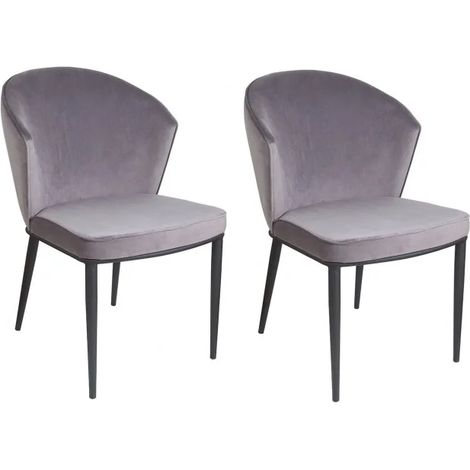 Lot de 2 chaises arrondi en velours gris pieds métal noir - LUCY (1/4)