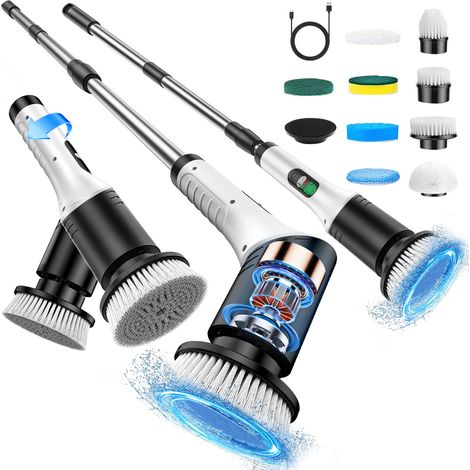 Brosse Rotative Nettoyage Electrique avec 9Têtes Interchangeables, Rechargeable Brosse Nettoyage Salle de Bain, pour Salle de Bain, Cuisine, (1/5)