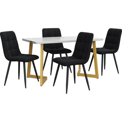 GagaEnsemble table et chaises 5 pièces 117 cm, pieds dorés, velours noir (1/5)