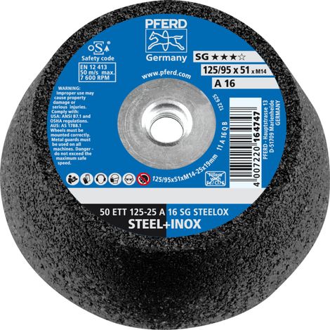PFERD TOOLS Schleiftopf ETT 125x25 mm M14 Leistungslinie SG STEELOX für Stahl/Edelstahl 2 Stk