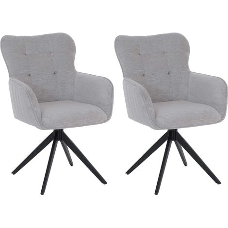 2er-Set Esszimmerstuhl HHG-307, Stuhl Armlehne drehbar Auto-Return, Stoff Chenille (680g/m²) Metall hellgrau (1/5)