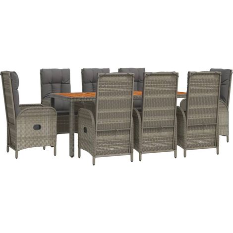 vidaXL Set da Pranzo da Giardino 9 pz con Cuscini in Polyrattan Grigio (1/4)