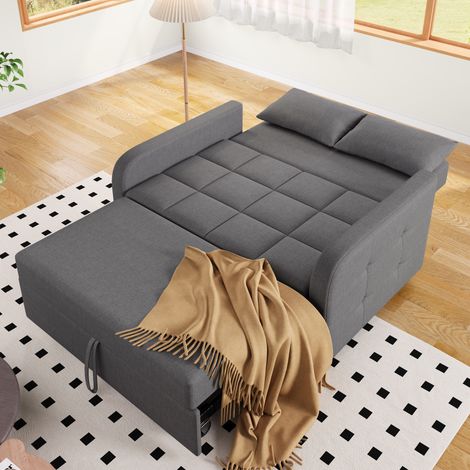 Sofá cama plegable reclinable con 3 posiciones, tejido de tela tipo lino y algodón, relleno de espuma y 2 cojines, cama 110x180 cm para espacios pequeños  CHICFURN (1/5)
