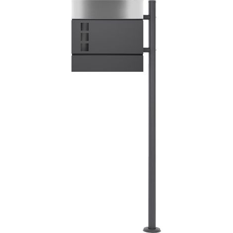 ECD Germany Cassetta delle Lettere in Piedi con Scomparto per Giornali in Acciaio Inox Antracite/Argento Portalettere con Supporto in Acciaio Inox Antracite Piantana Cassetta Postale