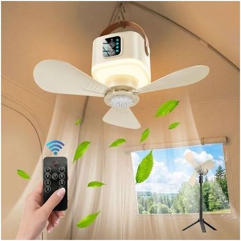 Tragbarer und wiederaufladbarer Camping-Deckenventilator, 7200 mAh, Fernbedienung, 4 Modi, geeignet für Zelte und Markisen (1/5)
