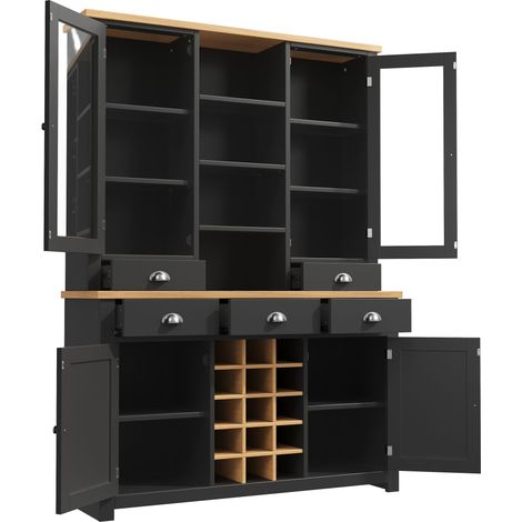 Armoire haute polyvalente pour la maison avec protection anti-basculement, armoire sur pied pour cuisine et salon avec porte vitrée, poignées métalliques et fonction soft-close, casier à vin amovible, (1/5)