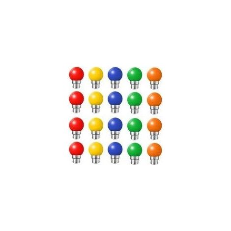 Lot de 20 ampoules led couleur b22 ampoules baïonnette 2w Rouge, Jaune, Orange, Vert, Bleu,Incassable (équivalence 20W) (1/5)